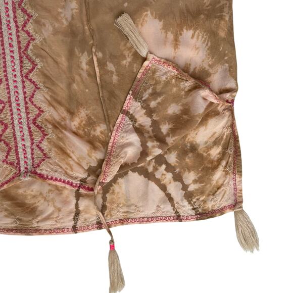 Tie Dye Kaftan Tunic Small Pink Tan Boho Chic Embroidery Tassels Festival Hippie - Picture 16 of 16